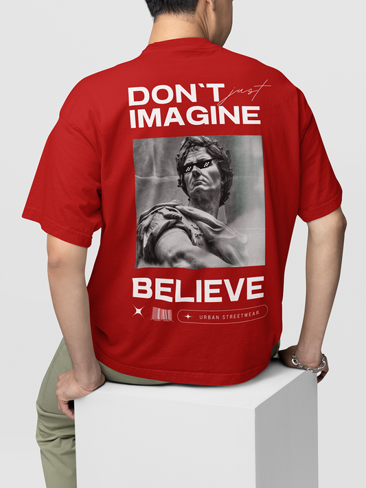 BELIEVE- UNISEX OVERSIZED T-SHIRT RED
